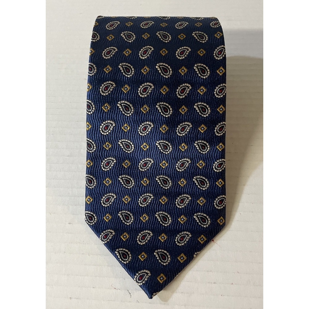 Jos. A. Bank Necktie Mens One Size Navy Blue Paisley Silk Medallion Classic
